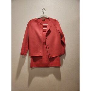 Vintage MARISA Italy Wool Twin Set Cardigan Shell Coral Sweater Set